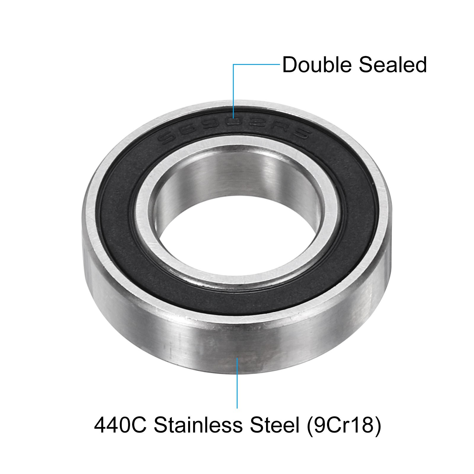 2Pcs S6902-2RS Deep Groove Ball Bearings 15mmx28mmx7mm Sealed Stainless Steel