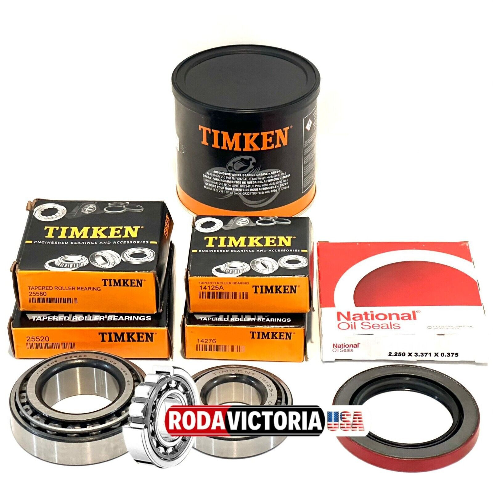 TIMKEN 25580 25520 14125A 14276 BEARING SEAL GREASE Set for 7000-lb Trailer Axle