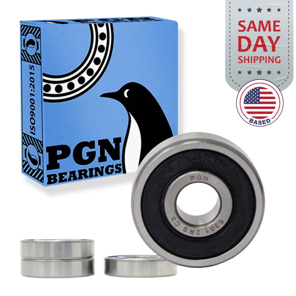 (4) 6301-2RS Premium Rubber Seal Ball Bearing C3 EMQ, 12x37x12, 6301 2RS 6301rs