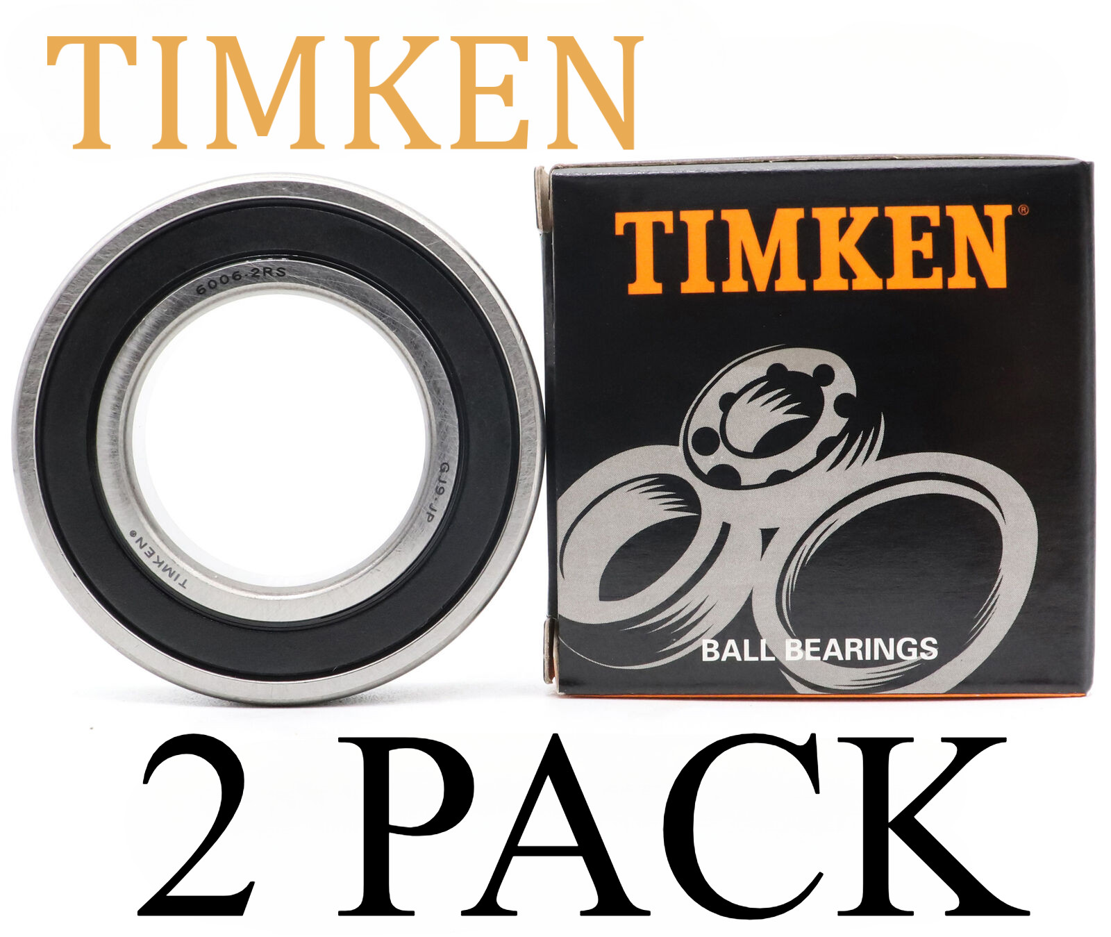 2 PACK New TIMKEN 6006-2RS 30X55X13MM Double Rubber Seal Ball Bearings Metal
