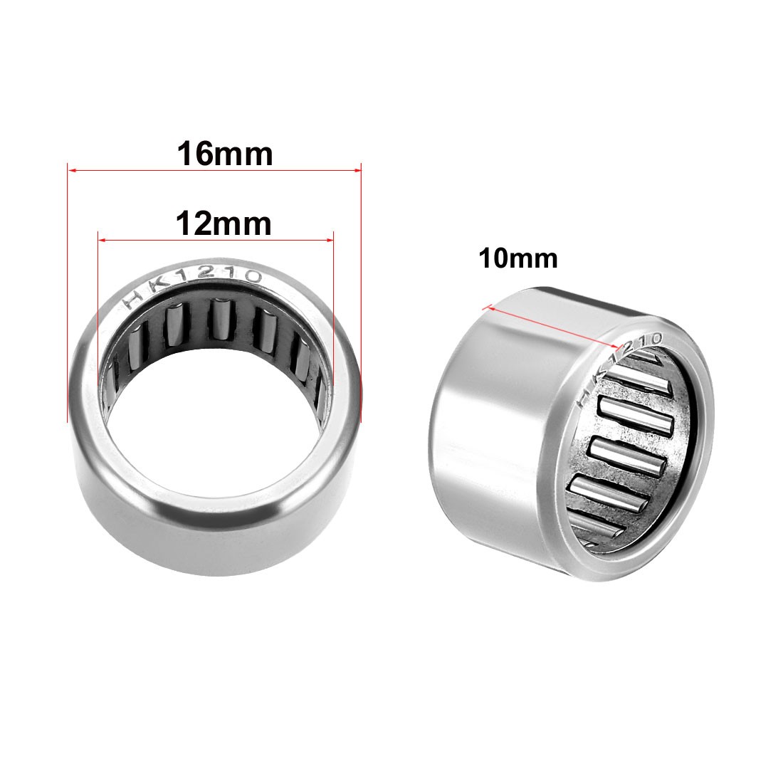 5pcs Drawn Cup Needle Roller Bearings Open End 12mm Bore Dia 16mm OD 10mm Width