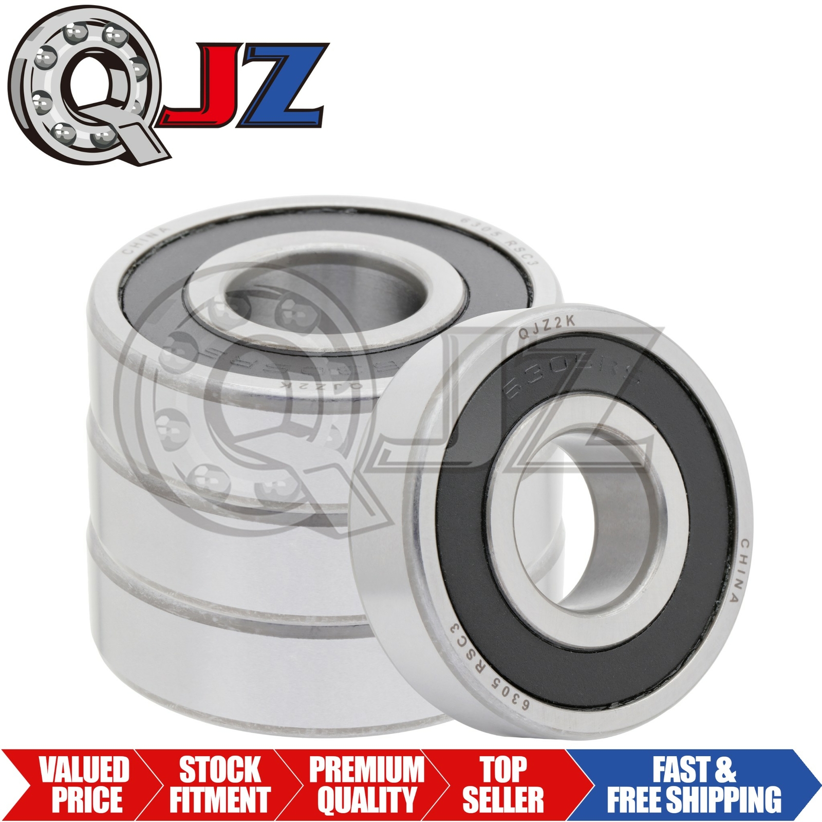 [4-Pks] 6305-2RS Radial/Deep Groove Ball Bearing [25mm ID x 62mm OD x 17mm W]