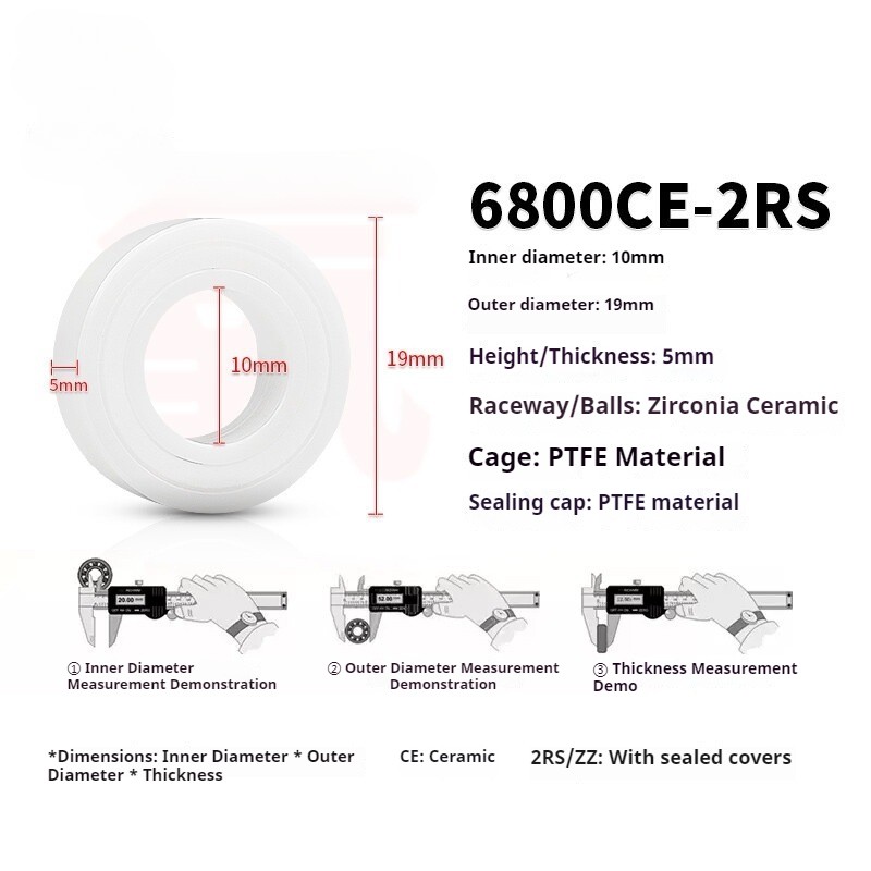 Zirconia ZrO2 Double-sided Sealed ceramic bearing 6800 6801 6802 6803 ~ 6811 RS