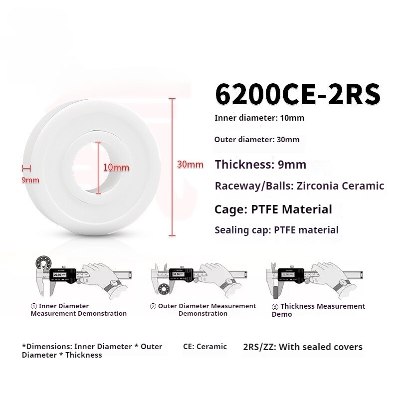 Zirconia ZrO2 Ceramic Bearing 6200 6201 6202 6203 6204~6208 2RS double-sidedSeal