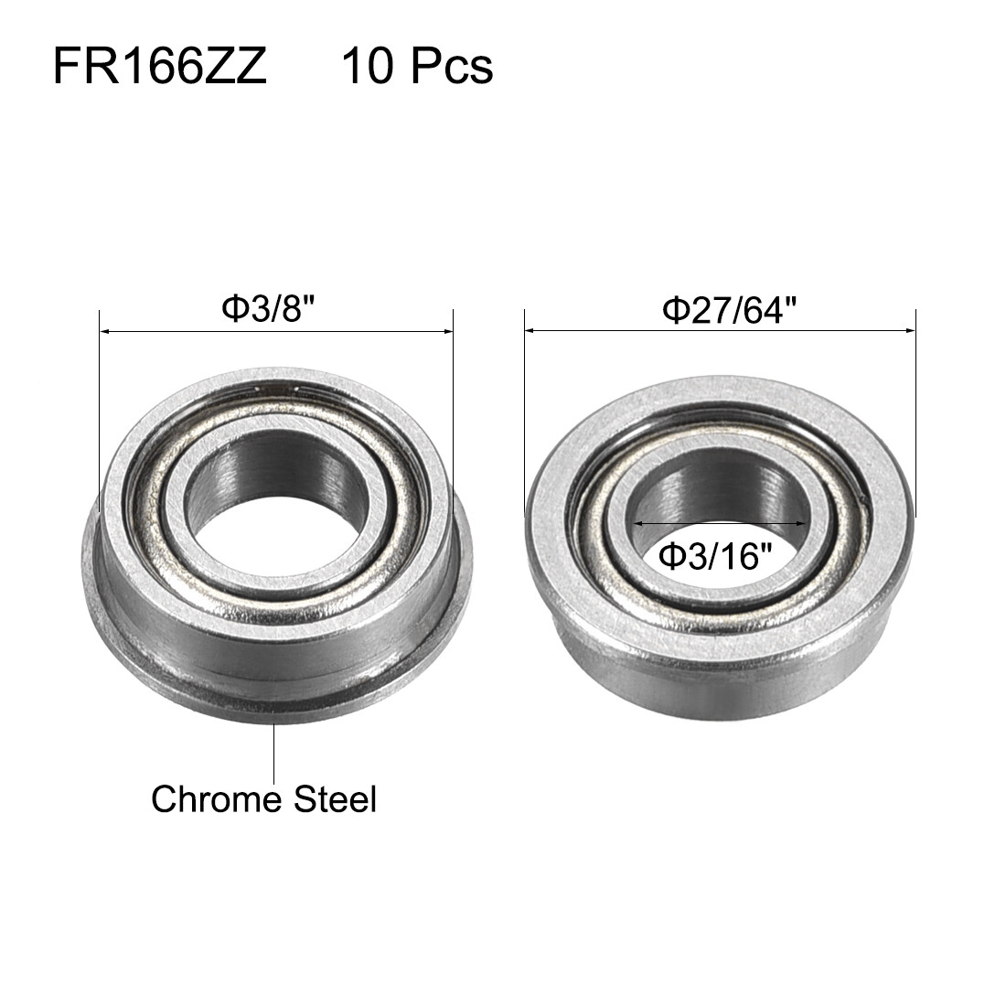 10pcs 3/16″x3/8″x1/8″FR166ZZ Flanged Ball Bearing Double Metal Shielded Bearings