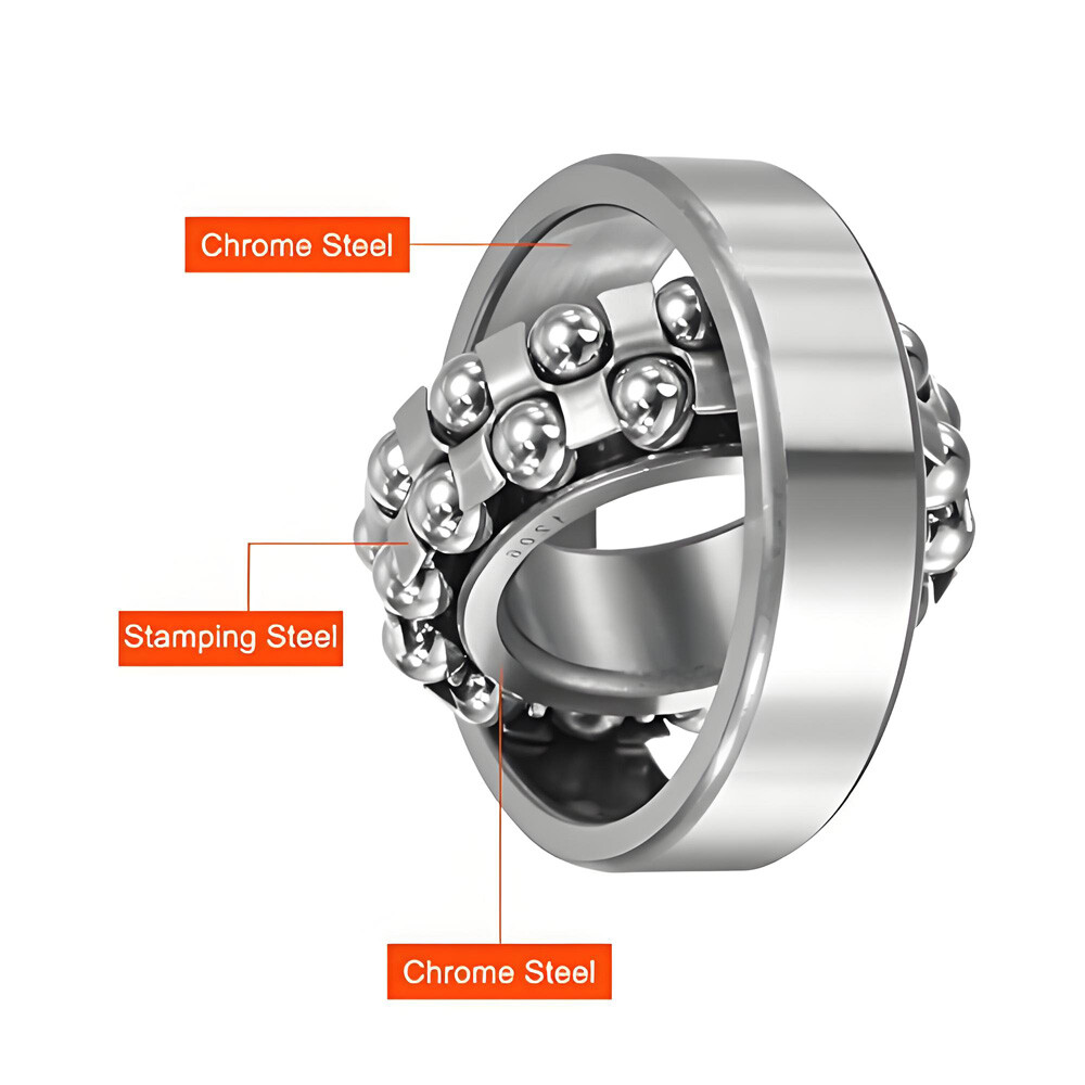 Double Row Self Aligning Ball Bearing 1200 to 1210 Bearing Steel ID 10mm-50mm