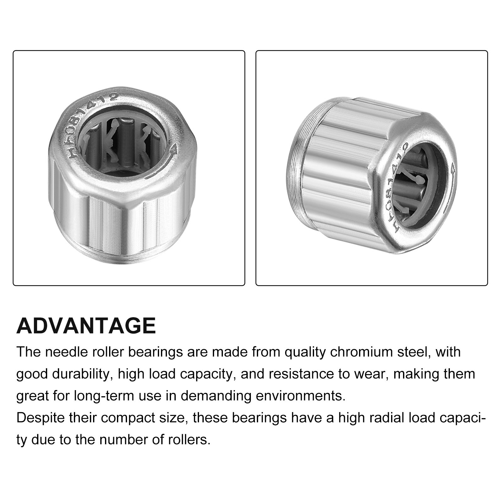 2 Pack 8mm IDx14mm ODx12mm Height HF081412 Needle Roller Bearings Chromium Steel