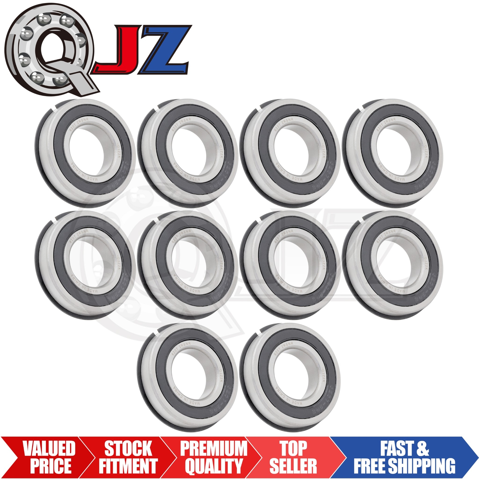 [Qty.10] 6207-2RS-NR Radial/Deep Groove Bearing w/Snap-Ring [35mm x 72mm x 17mm]