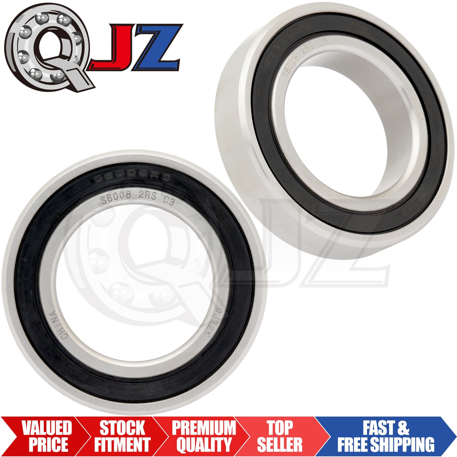 [Qty.2] New S6008-2RS Stainless Radial Ball Bearing [40mm ID x 68mm OD x 15mm W]