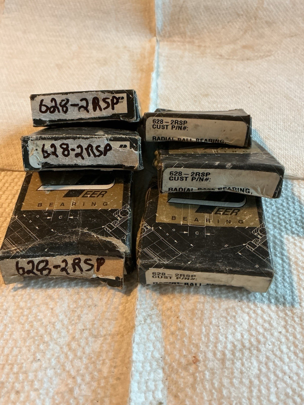 (6) PEER # 628-2RSP / RADIAL BALL BEARING (RUBBER SEALS).