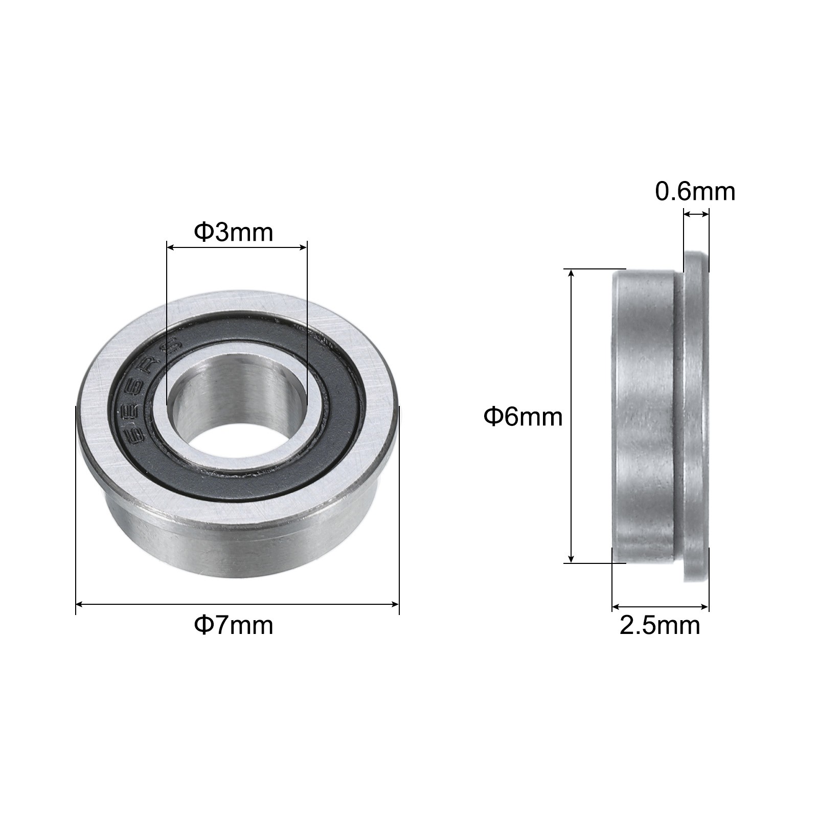 MF63-2RS Flanged Ball Bearing 3x6x2.5mm Double Sealed Chrome Steel Bearings 4pcs