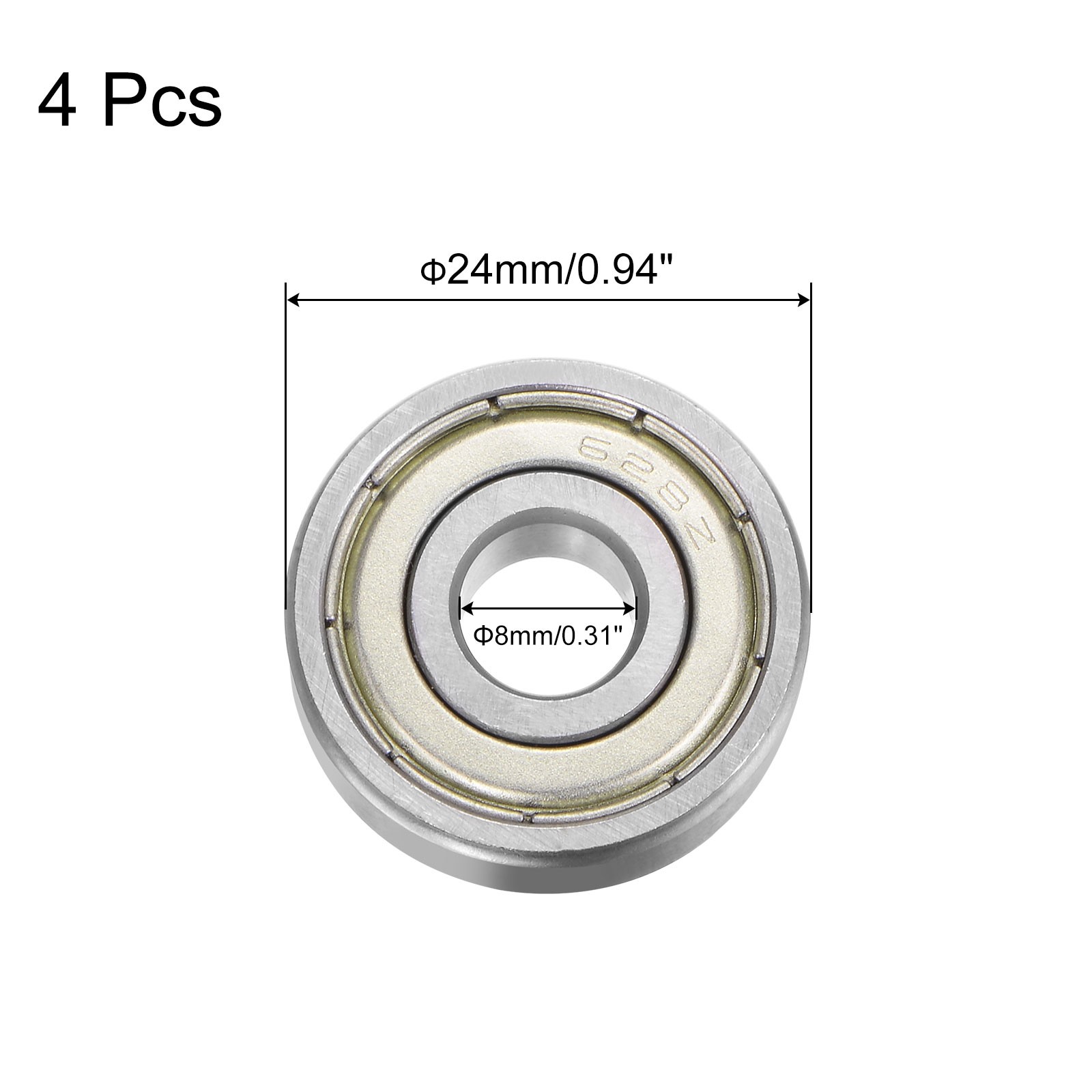 4pcs 628ZZ Deep Groove Ball Bearings, Chrome Steel Z3 Bearing 8 x 24 x 8mm