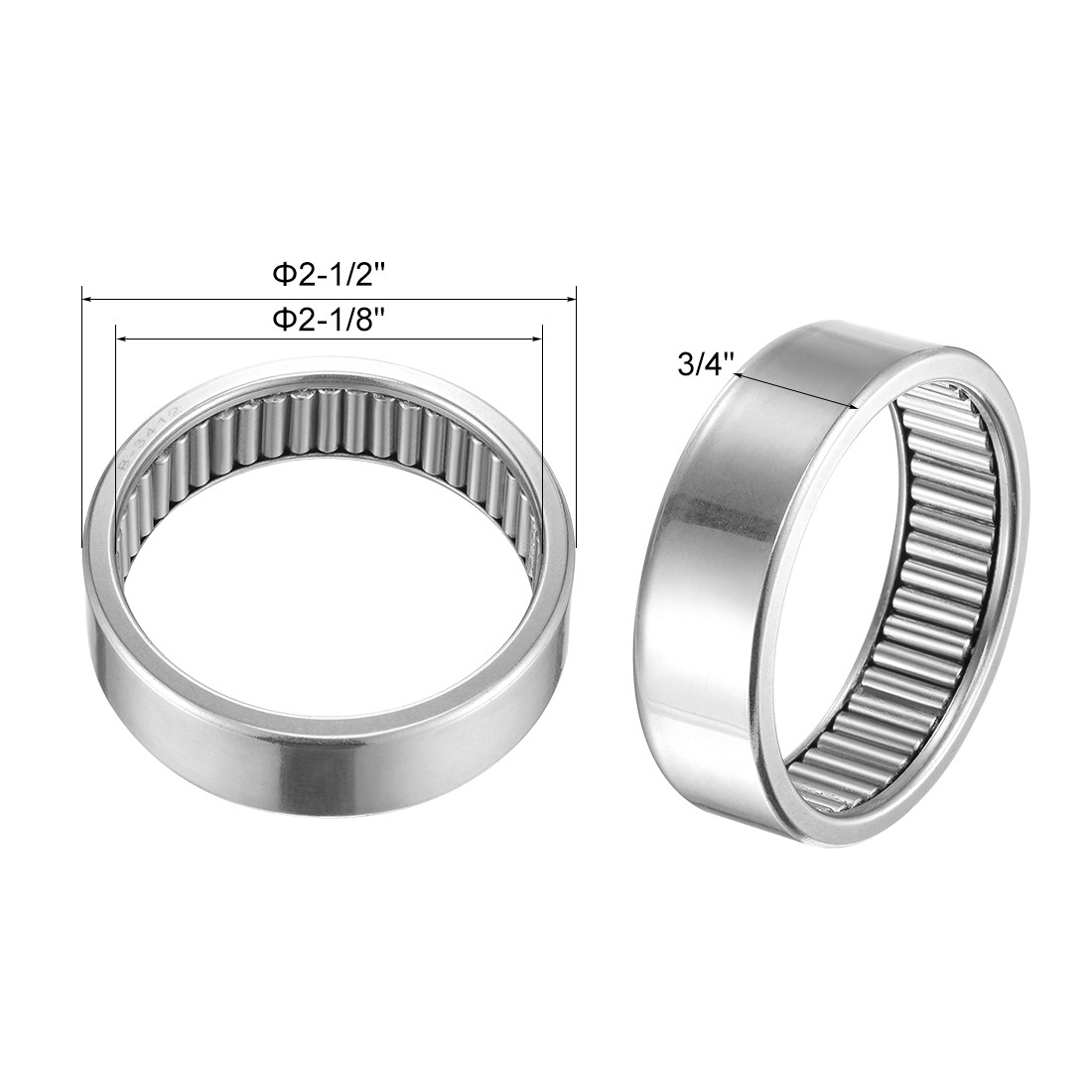 B3412 Needle Roller Bearings 2-1/8″x2-1/2″x3/4″ Open Full Complement Drawn Cup