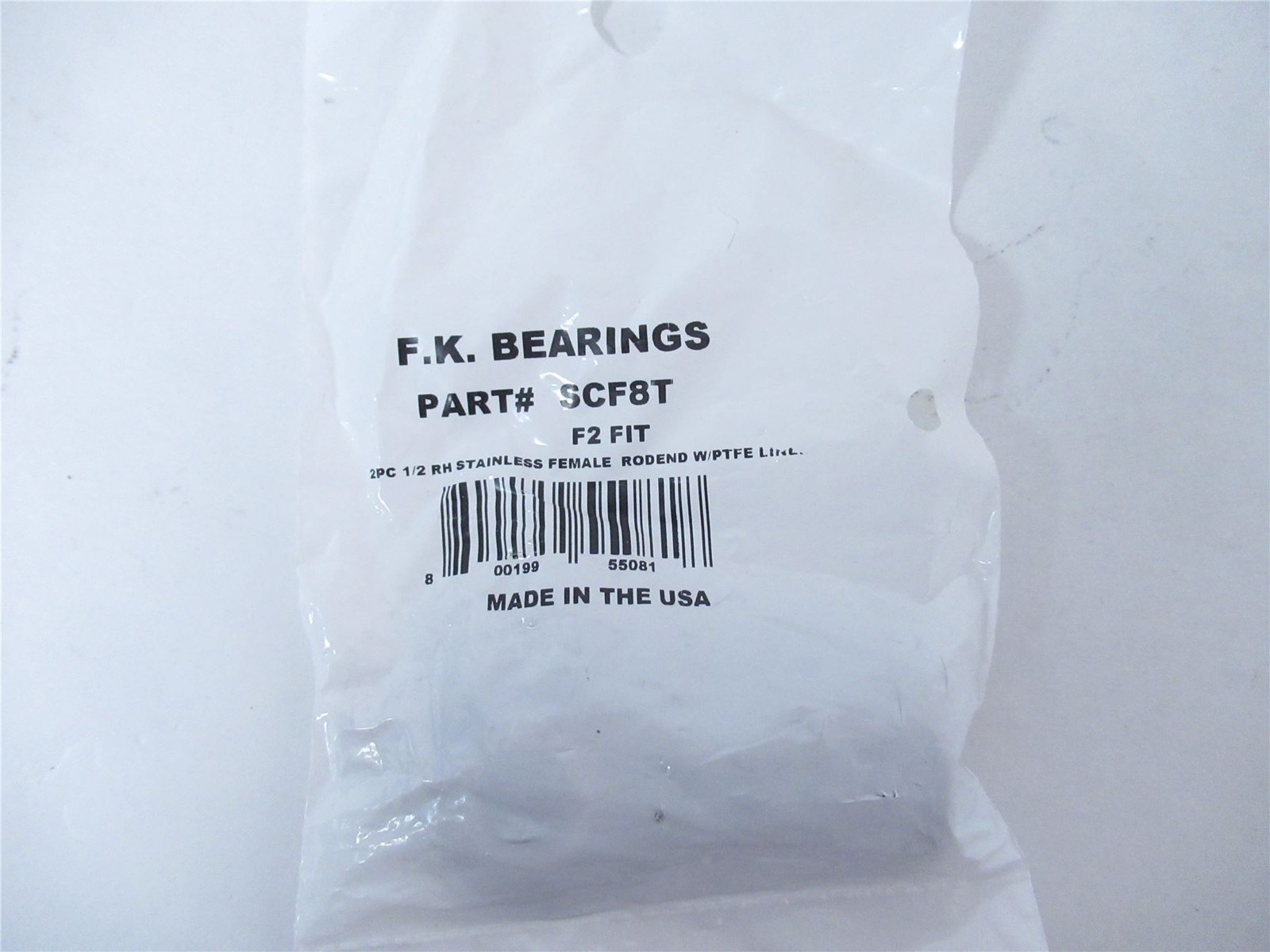 245256 New-No Box; F.K. Bearings SCF8T Bearing Rod End SS 2 Piece .50″ w/PTFE