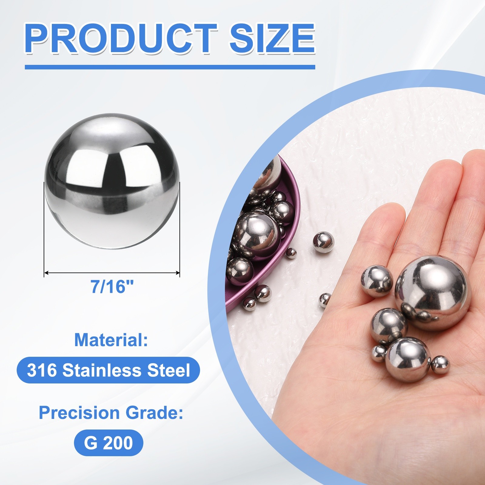 100 Pcs 7/16″ Dia Precision Balls G200 304 Stainless Steel Bearing Balls