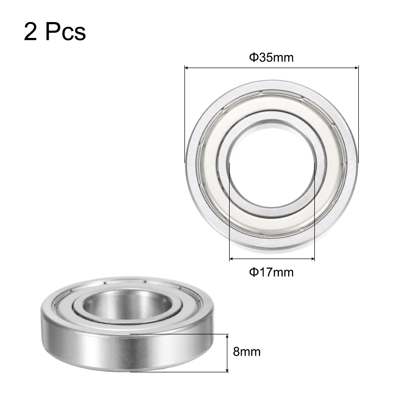 16003-2Z Deep Groove Ball Bearings,17x35x8mm Metal Cover 2 PCS