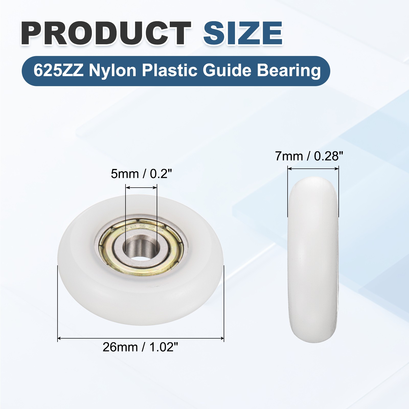 5Pcs 625ZZ Nylon Plastic Guide Bearing 5x26x7mm Pulley Roller, White