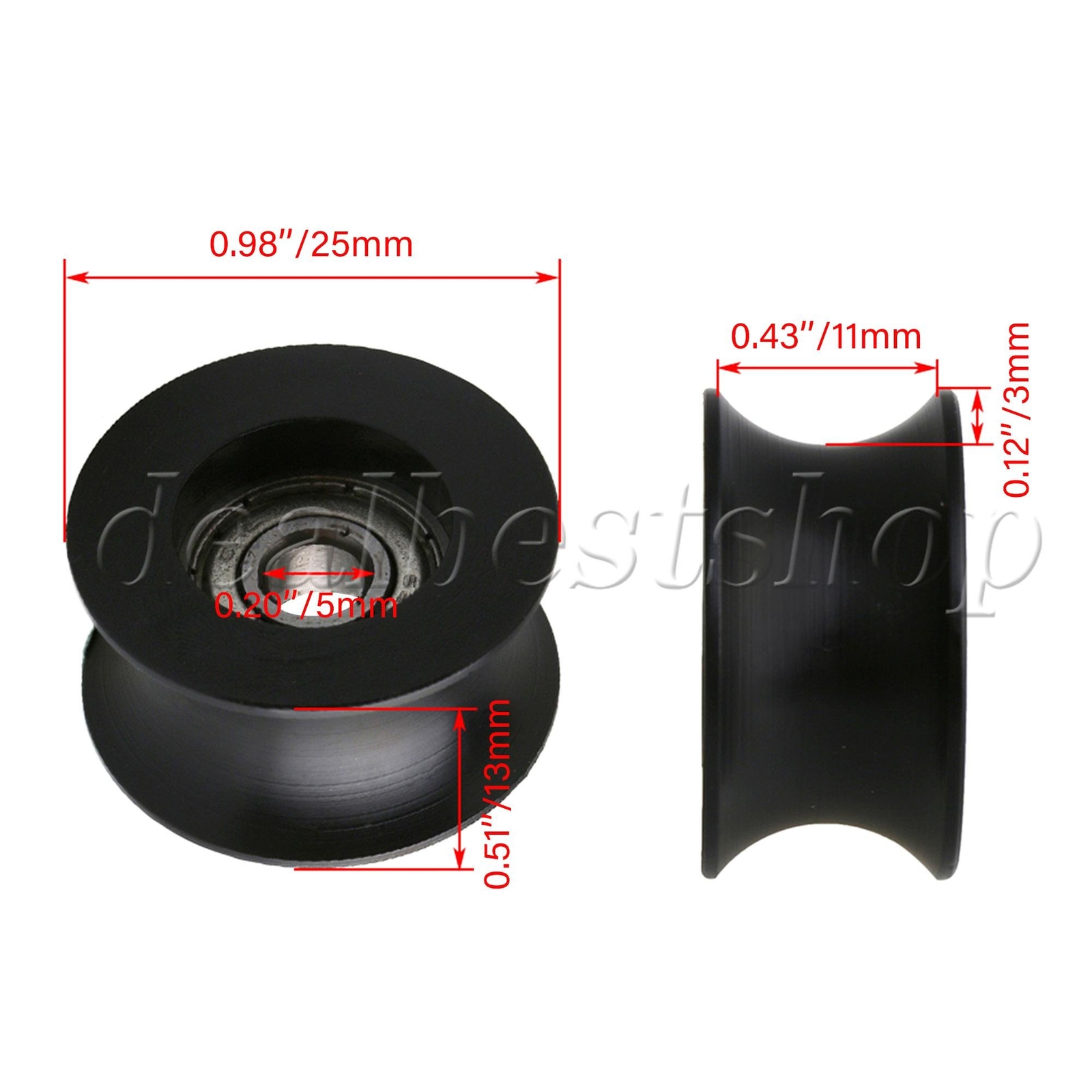 12x Bearing Track Rail Roller U Shape Groove Pulley Wheels 0.5×2.5×1.3cm
