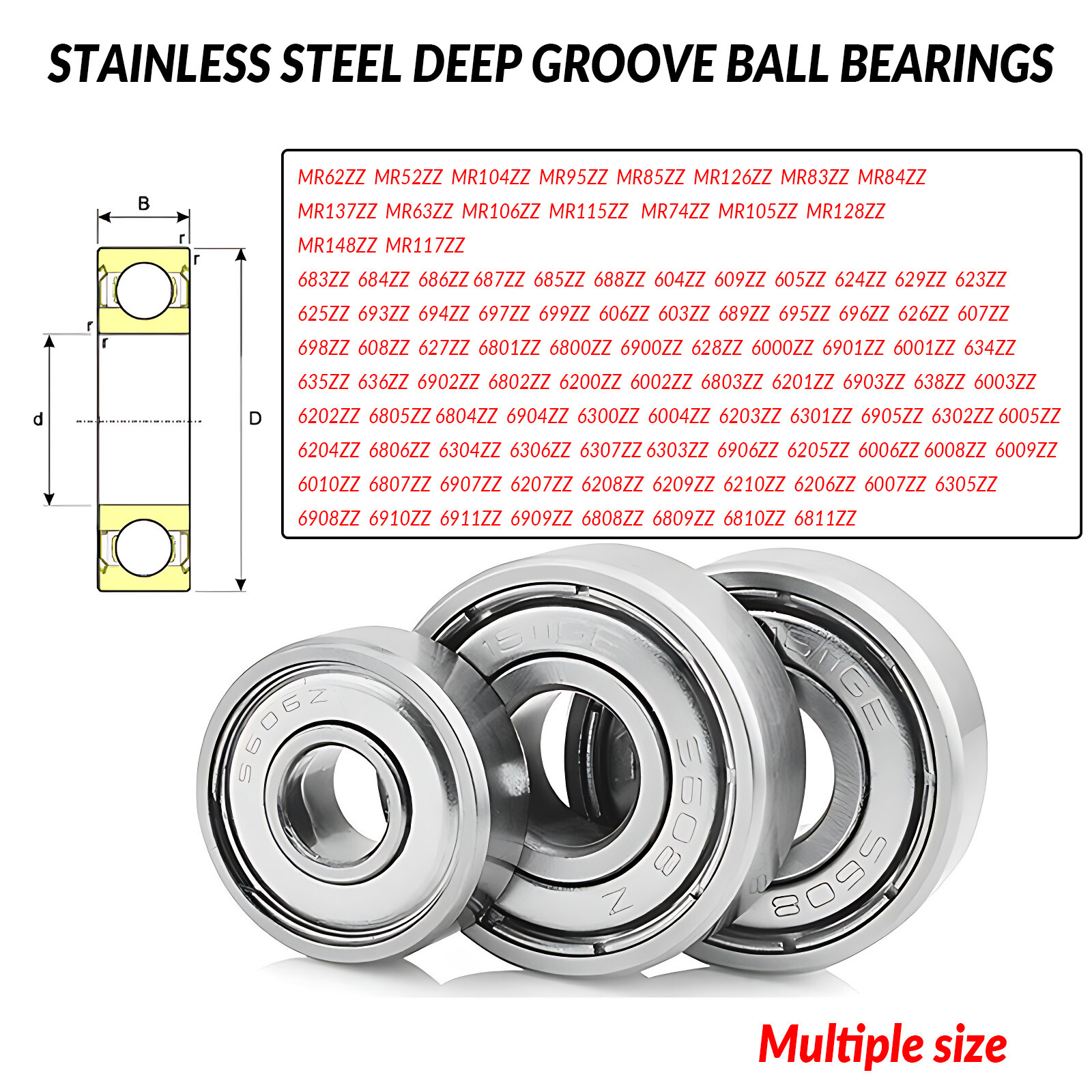 Stainless Steel Deep Groove Ball Bearings Miniature Shielded Bearing ID 2mm-55mm