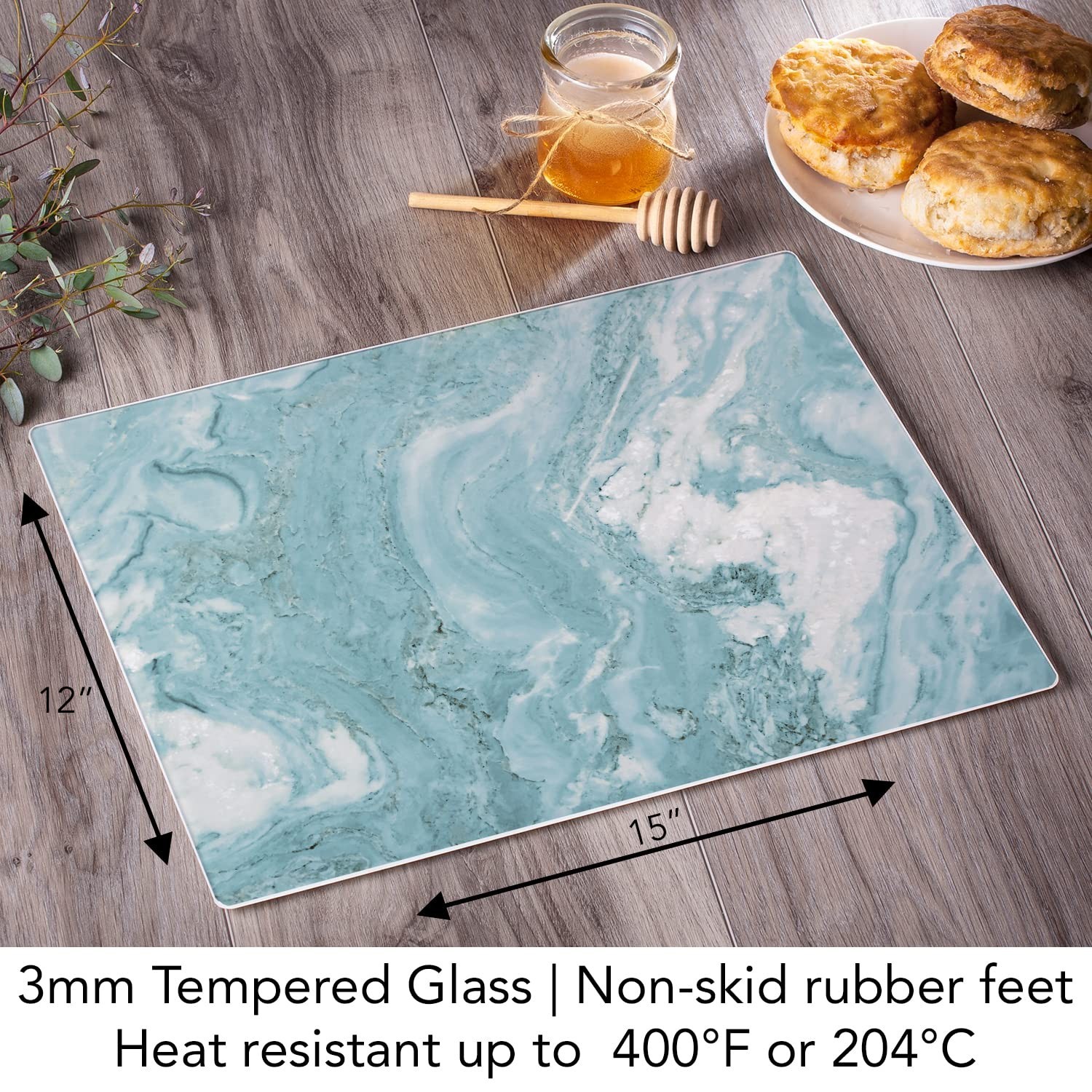 CounterArt Teal Quartz Design 3mm Tempered Glass Cutting Board 15” x 12″ |
