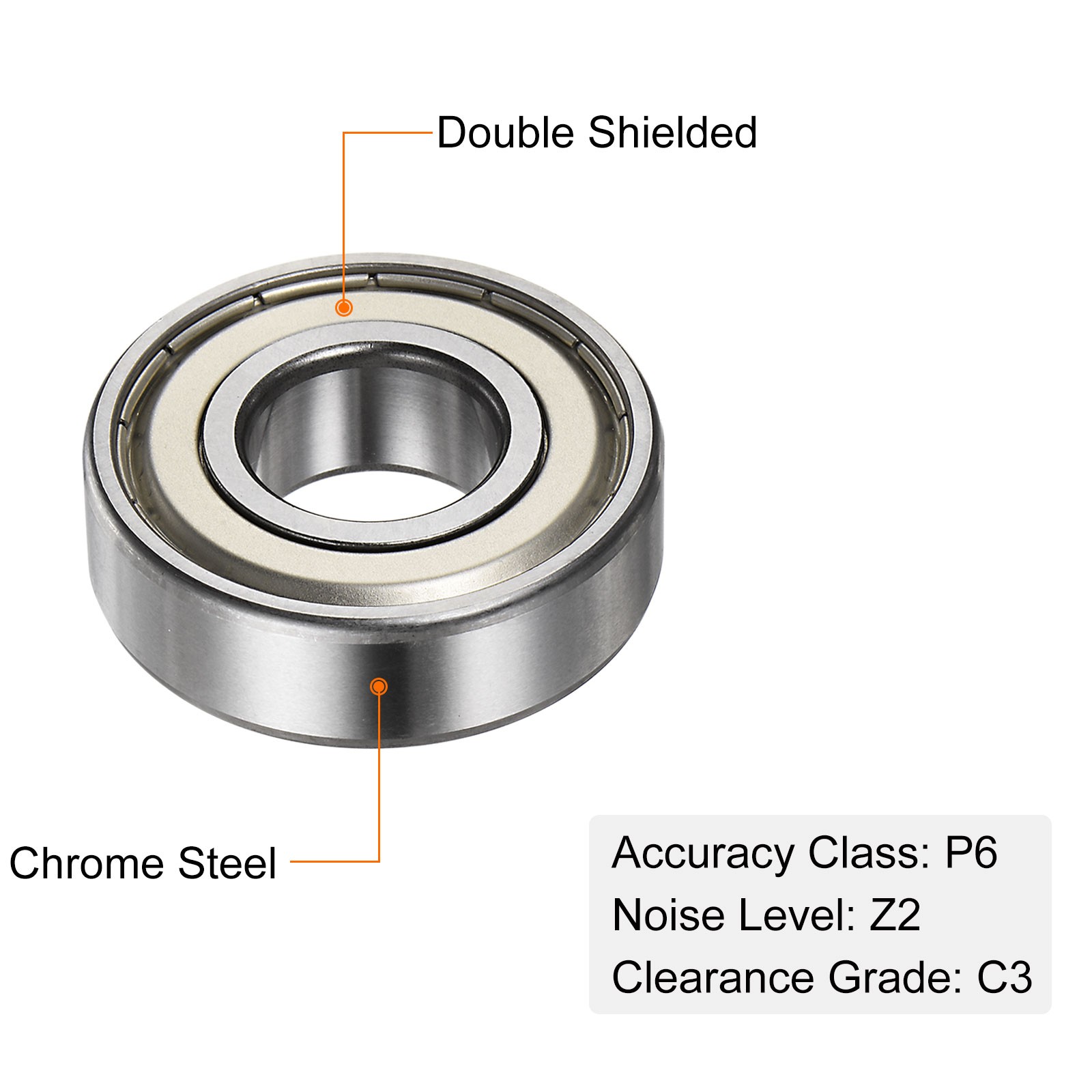 6203-2Z Deep Groove Ball Bearing,2pcs 17x40x12mm C3 Bearings,Silver Tone