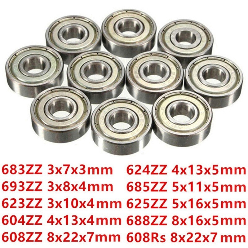 608-ZZ Ball Bearing 8x22x7 Dual Shielded Metal Chrome Skateboard 608Z (10 QTY)