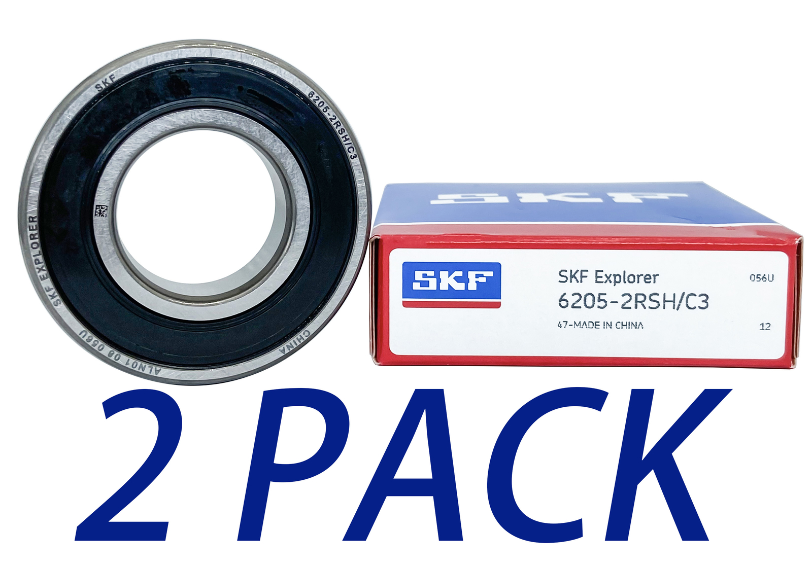 2PACK SKF 6205-2RSH/C3 25X52X15MM C3 Clearance Double Rubber Seal Ball Bearings