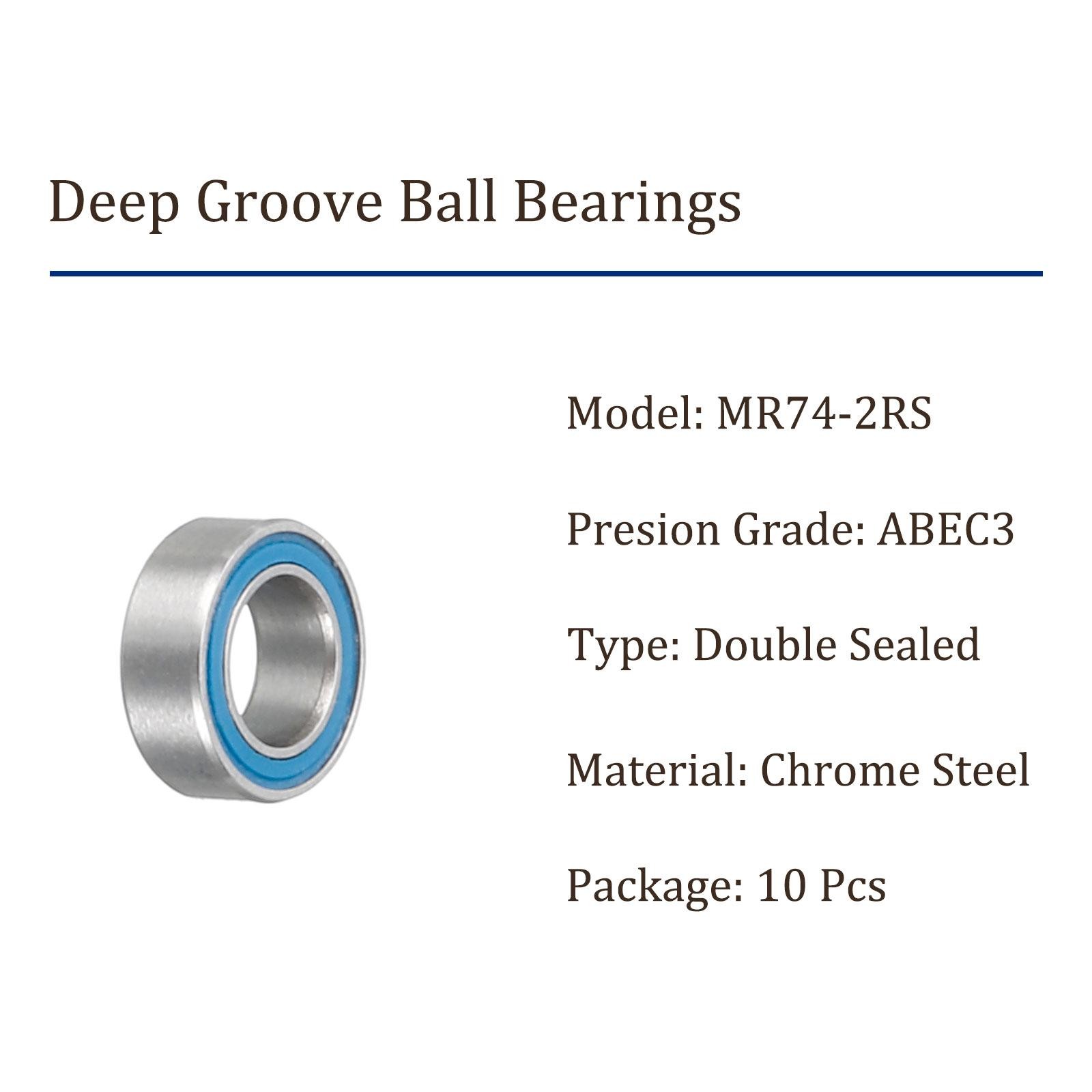 10pcs Deep Groove Ball Bearings 4x7x2.5mm Chrome Steel Balls Double Sealed ABEC3