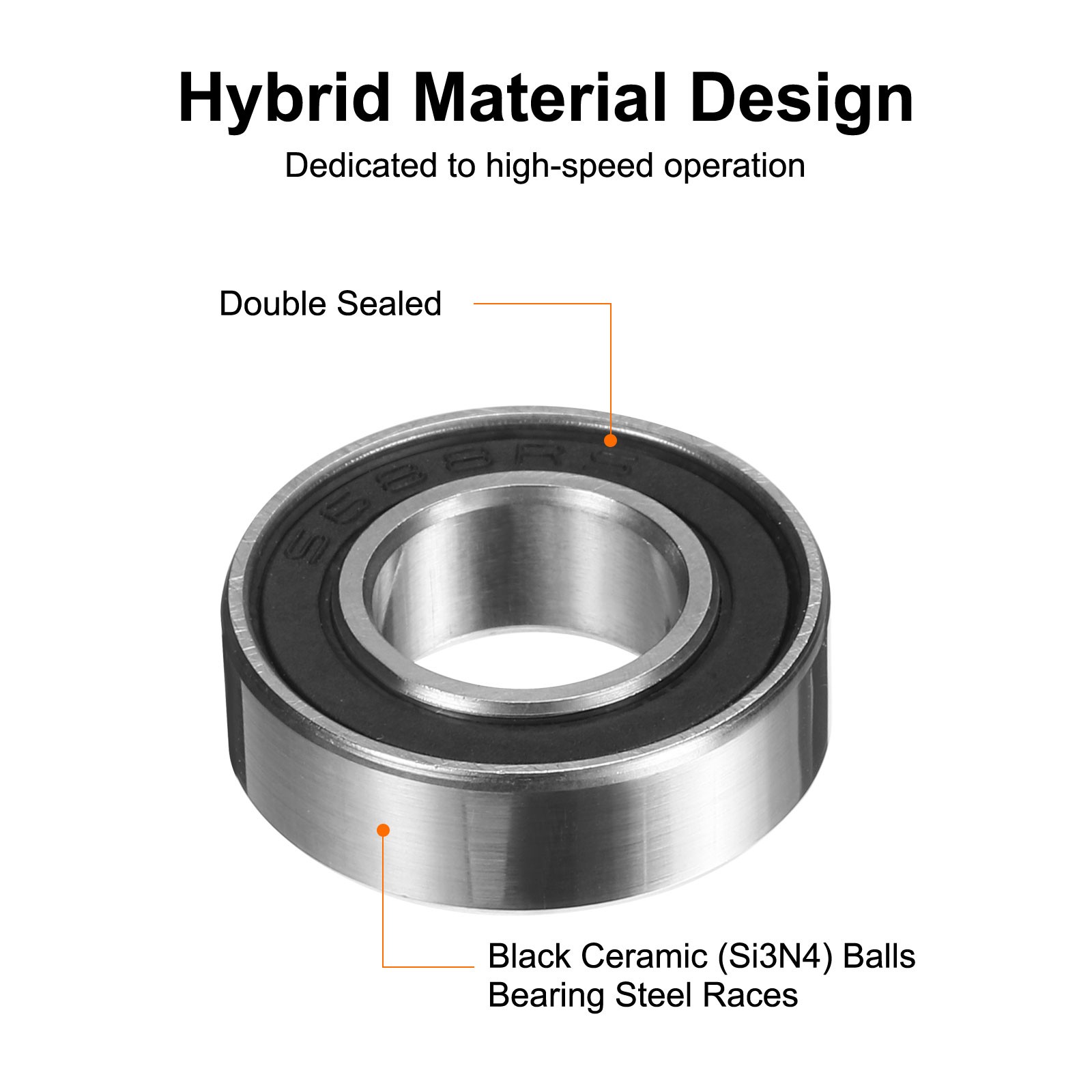 2Pcs S688-2RS Hybrid Ceramic Ball Bearing 8x16xmm, 440 Stainless Steel(ABEC3)