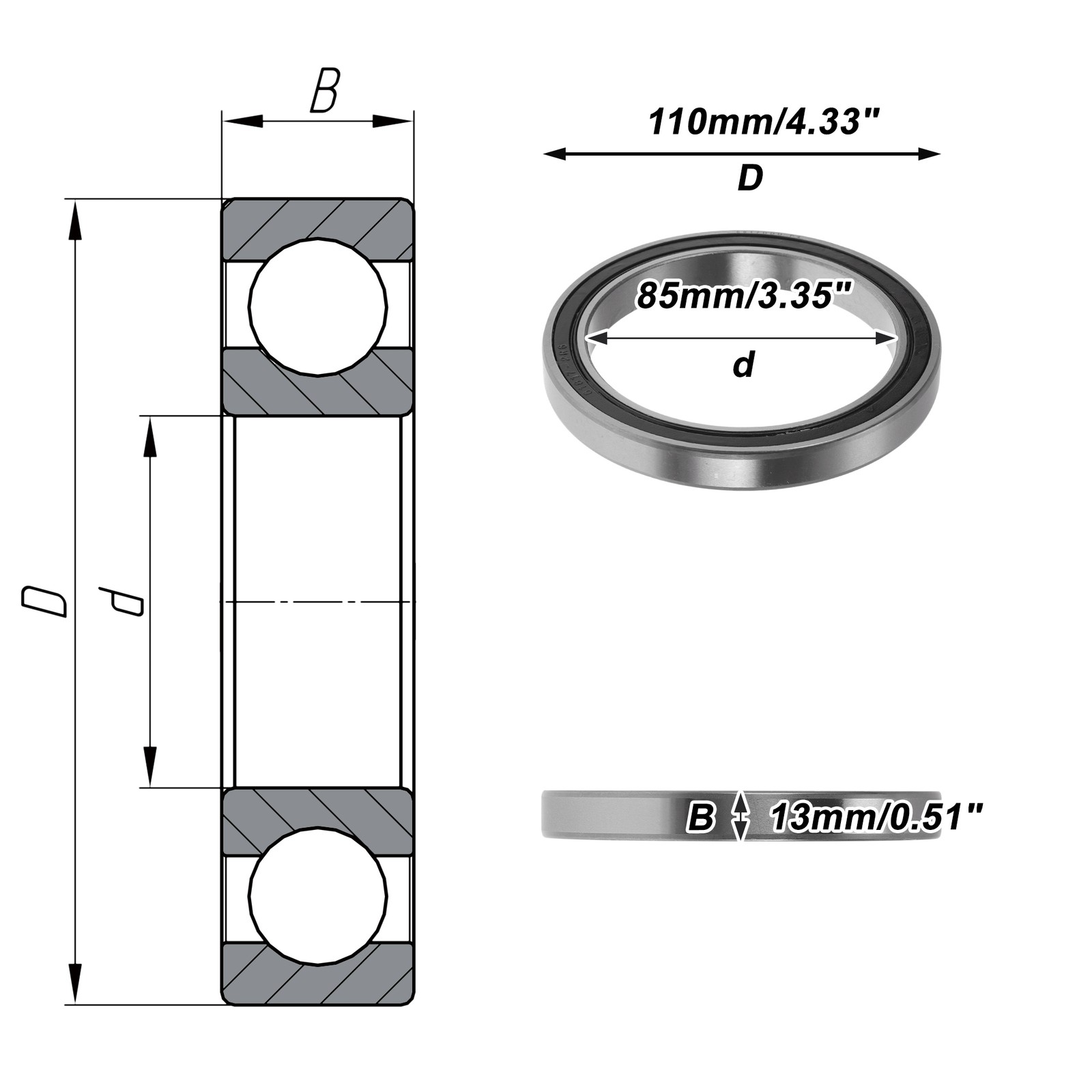 6817DDU ball bearings 85x110x13mm 1 piece