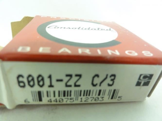 187012 New In Box; Consolidated 6001-ZZ-C/3 Ball Bearing; 12mm ID; 28mm OD; 8mm