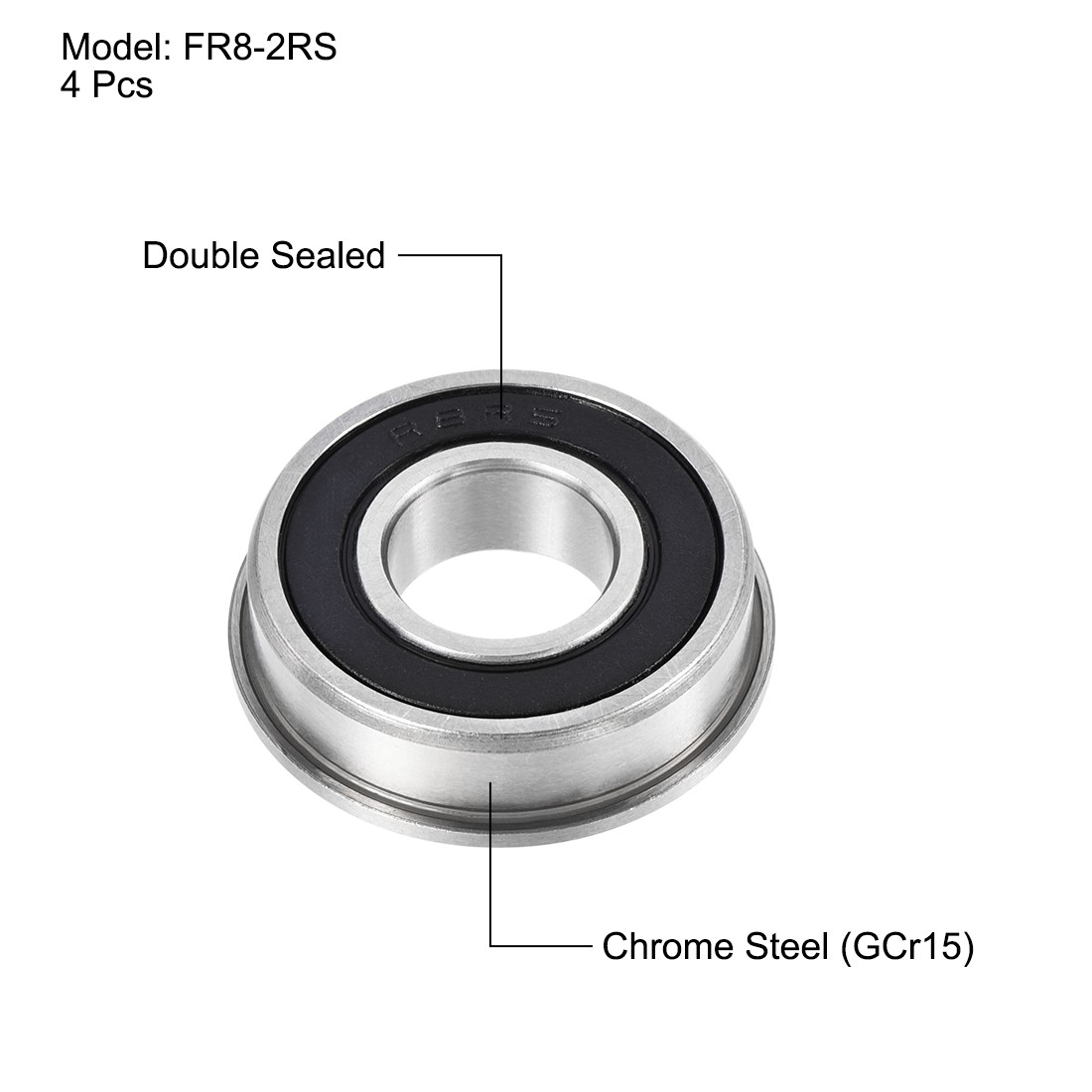 4pcs Double Sealed GCr15 FR8-2RS Flange Ball Bearing 1/2″x1-1/8″x5/16″