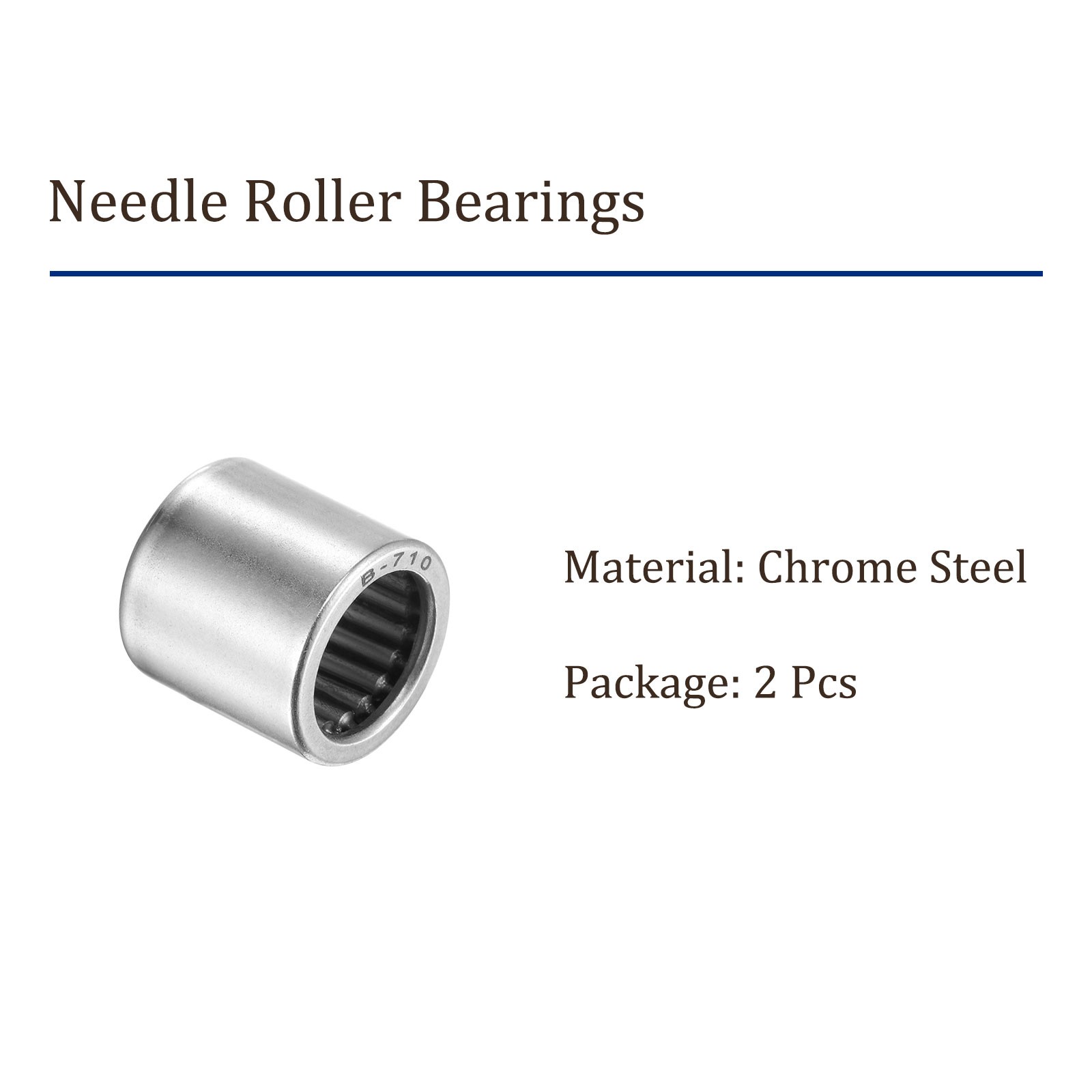 2pcs B710 Needle Roller Bearings [7/16 Inch x 5/8 Inch x 5/8 Inch] Chrome Steel