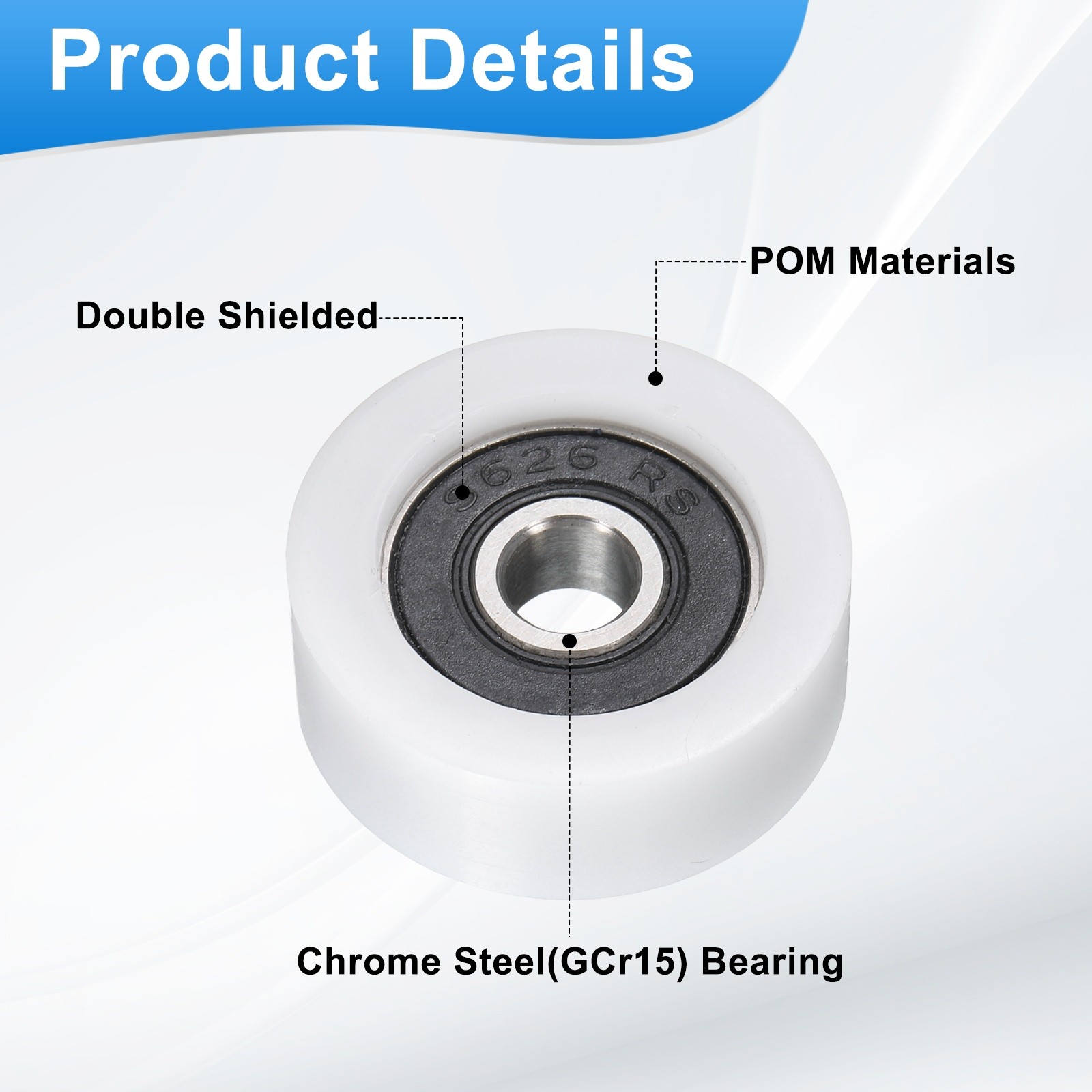 2Pcs 626RS Ball Bearing 6x26x10mm Double Rubber Sealed Chrome Steel, White