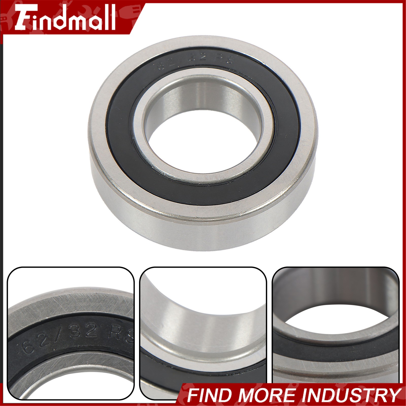 Findmall 62/32-2RS Deep Groove Bearings 4pcs 32x65x17mm Rubber Sealed Set