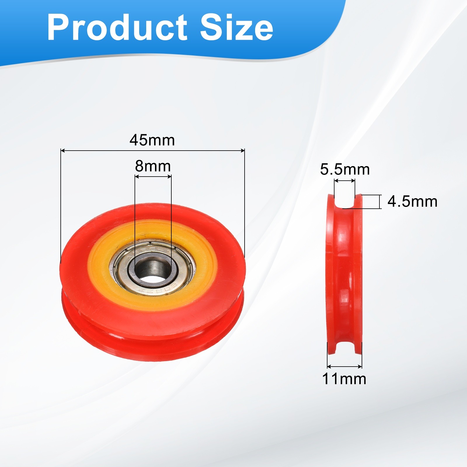 12 Pcs Red U Type Groove Plastic Guide Bearing 8x45x11mm Pulley Roller
