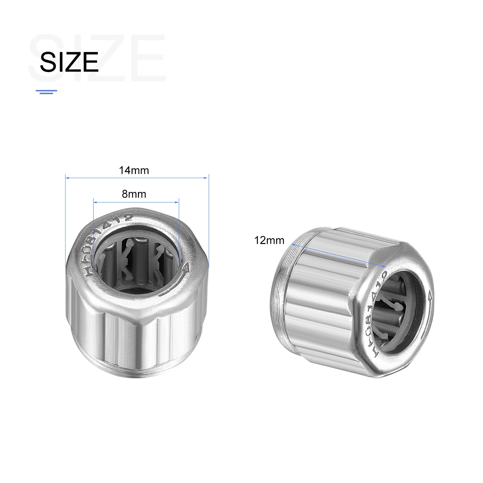 2 Pack 8mm IDx14mm ODx12mm Height HF081412 Needle Roller Bearings Chromium Steel