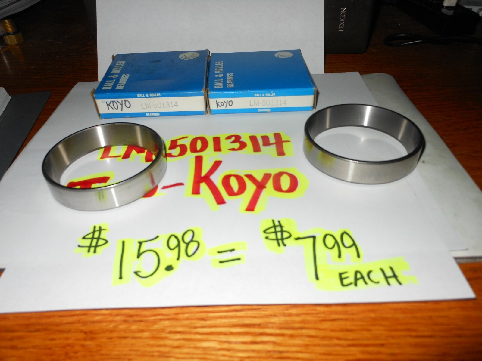 2 PCS. KOYO LM603011 TAPERED ROLLER BEARING RACES= $15.98 = $7.99 EACH=FREE SHIP