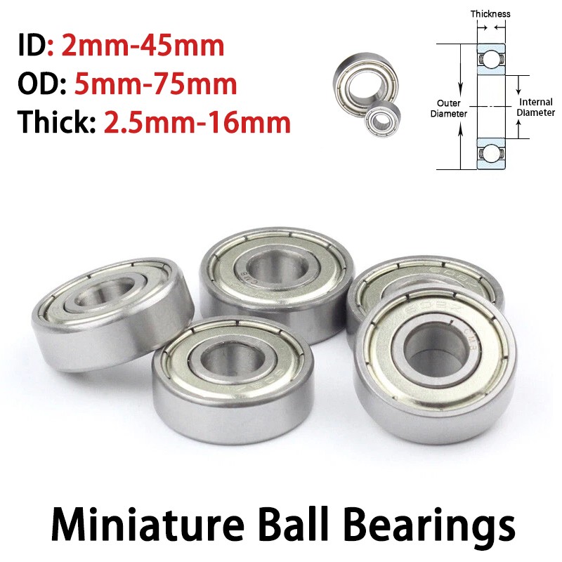 Miniature Ball Bearings Single Row Deep Groove Bearings ID 2mm-45mm, OD 5mm-75mm