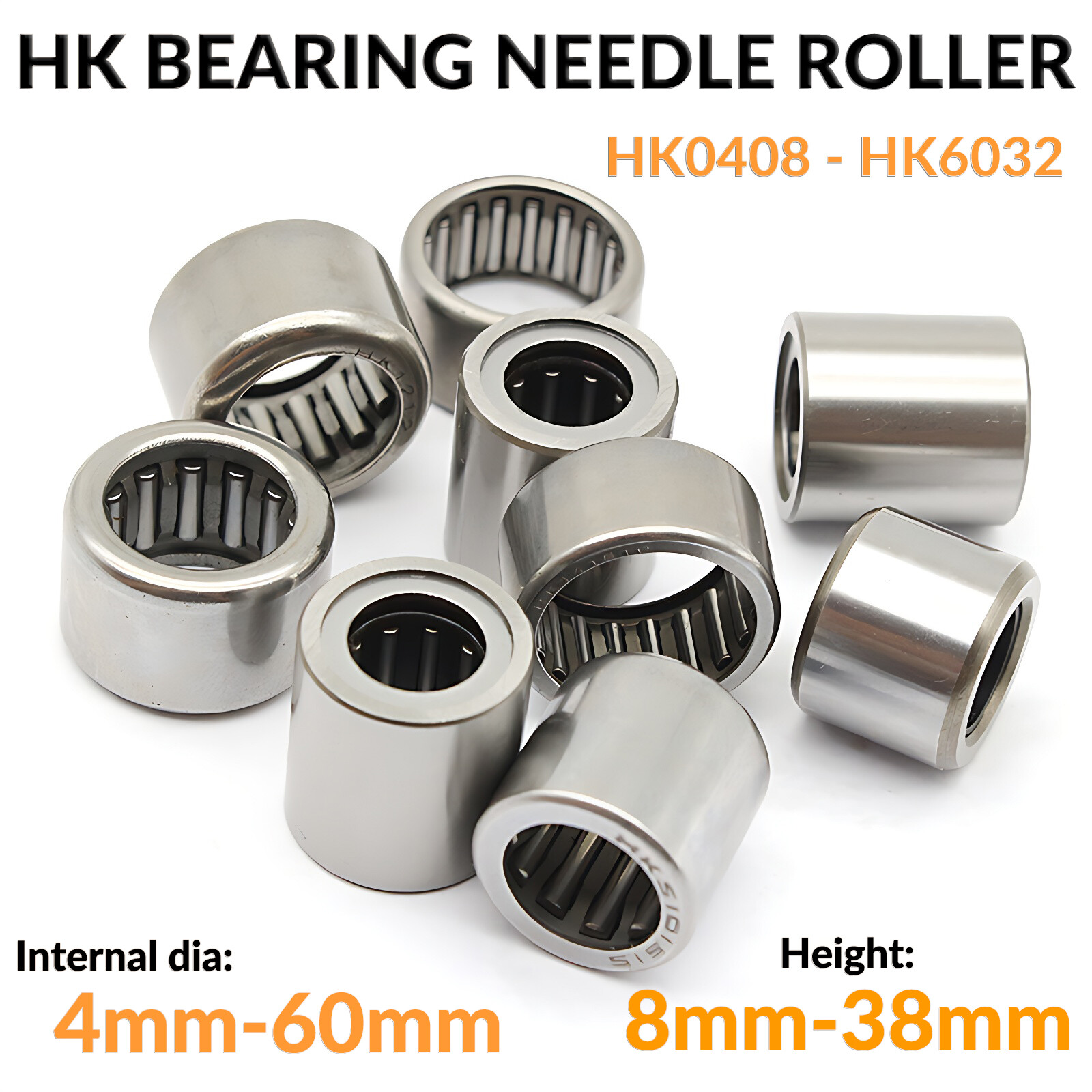 HK Bearing Needle Roller HK0408 – HK6032 – ALL SIZES -Drawn Cup Bearing Steel