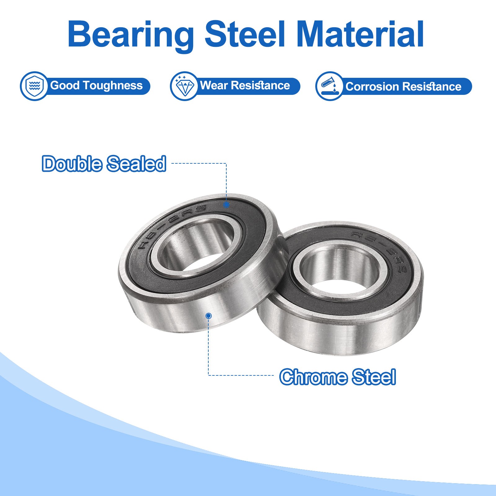 6pcs R8-2RS 1/2″ ID x 1-1/8″ OD x 5/16″ Height Z2 Ball Bearings, Silver Tone