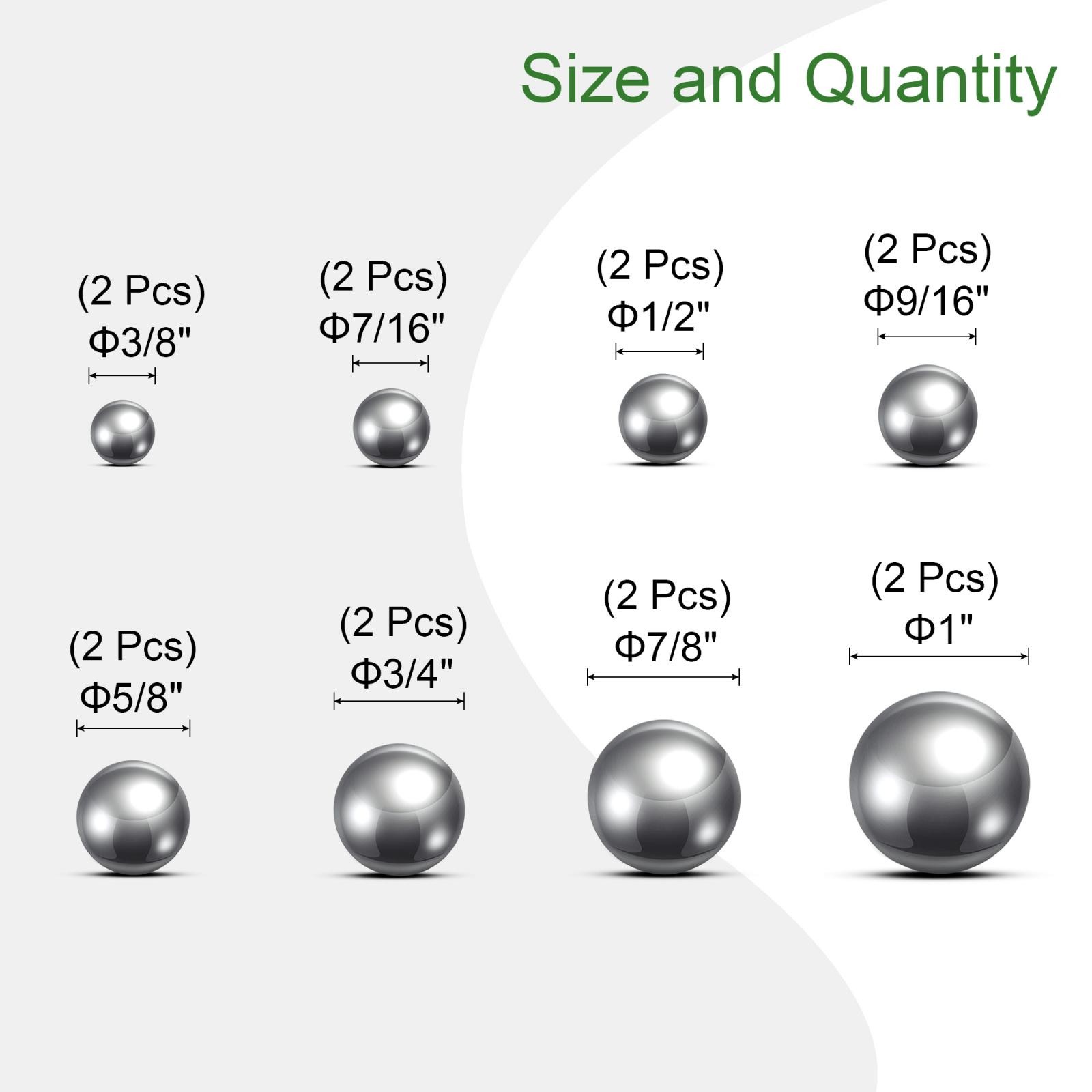 16pcs Bearing Balls Assortment Chrome Steel 3/8″ 7/16″ 1/2″ 9/16″ 5/8″ 3/4″ 7/8″
