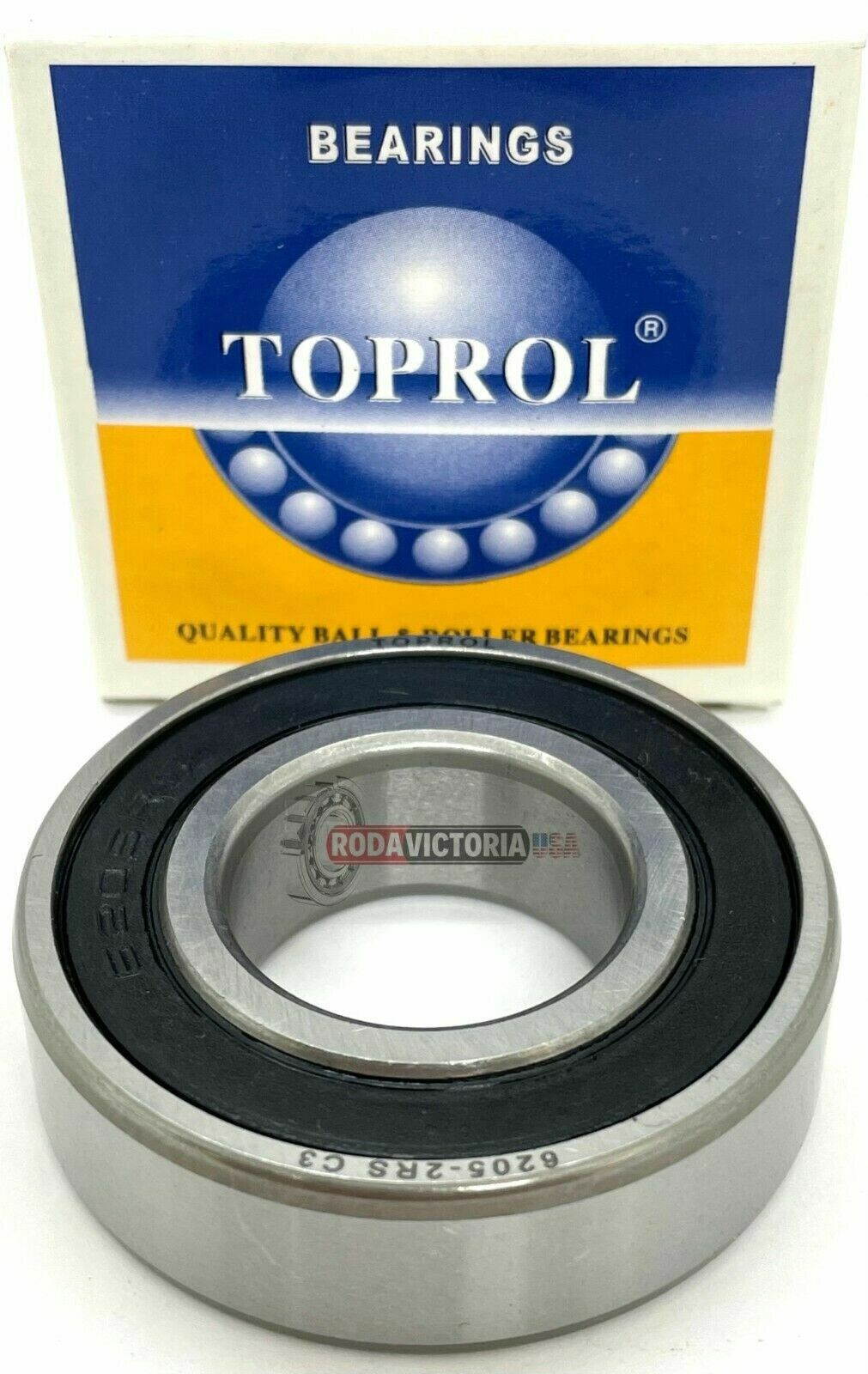 TOPROL 6205-2RS DEEP GROOVE BALL BEARING, RUBBER SEALED 25x52x15 mm