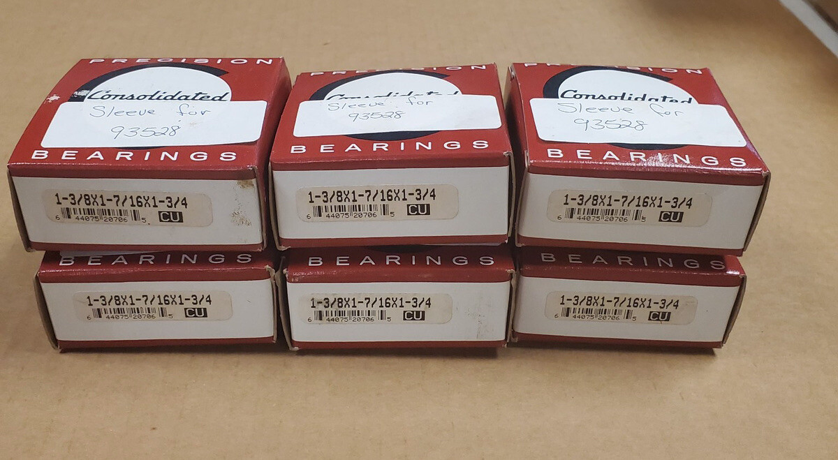 Lot Of 6 Consolidated 93528 1 x 1-3/8 x 1-3/4 Roller Assembly Bearing & Sleeve