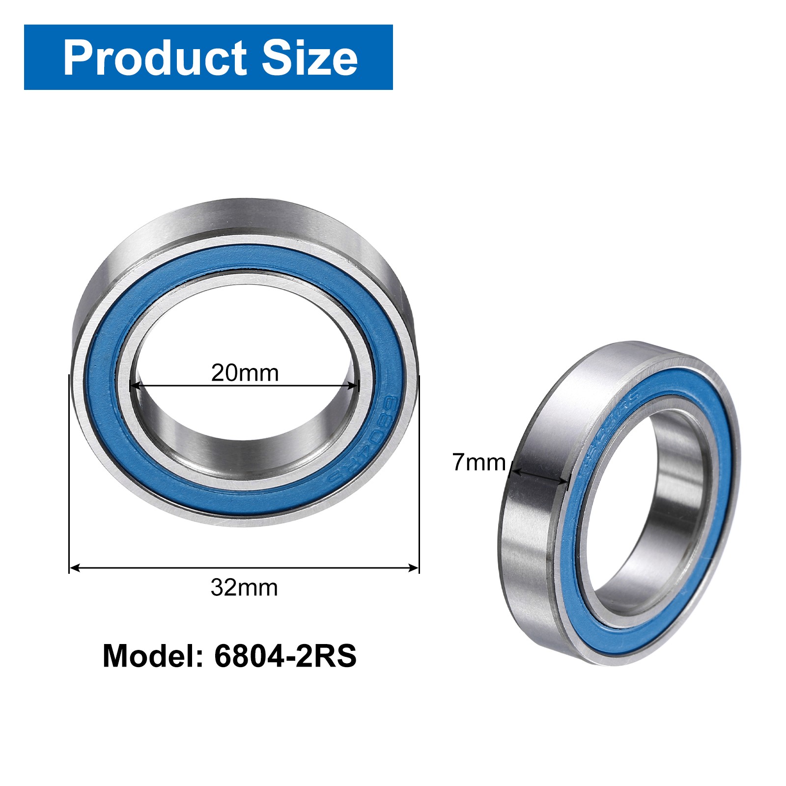 4Pcs 6804-2RS Deep Groove Bearing, 20x32x7mm Double Sealed Chrome Steel P5