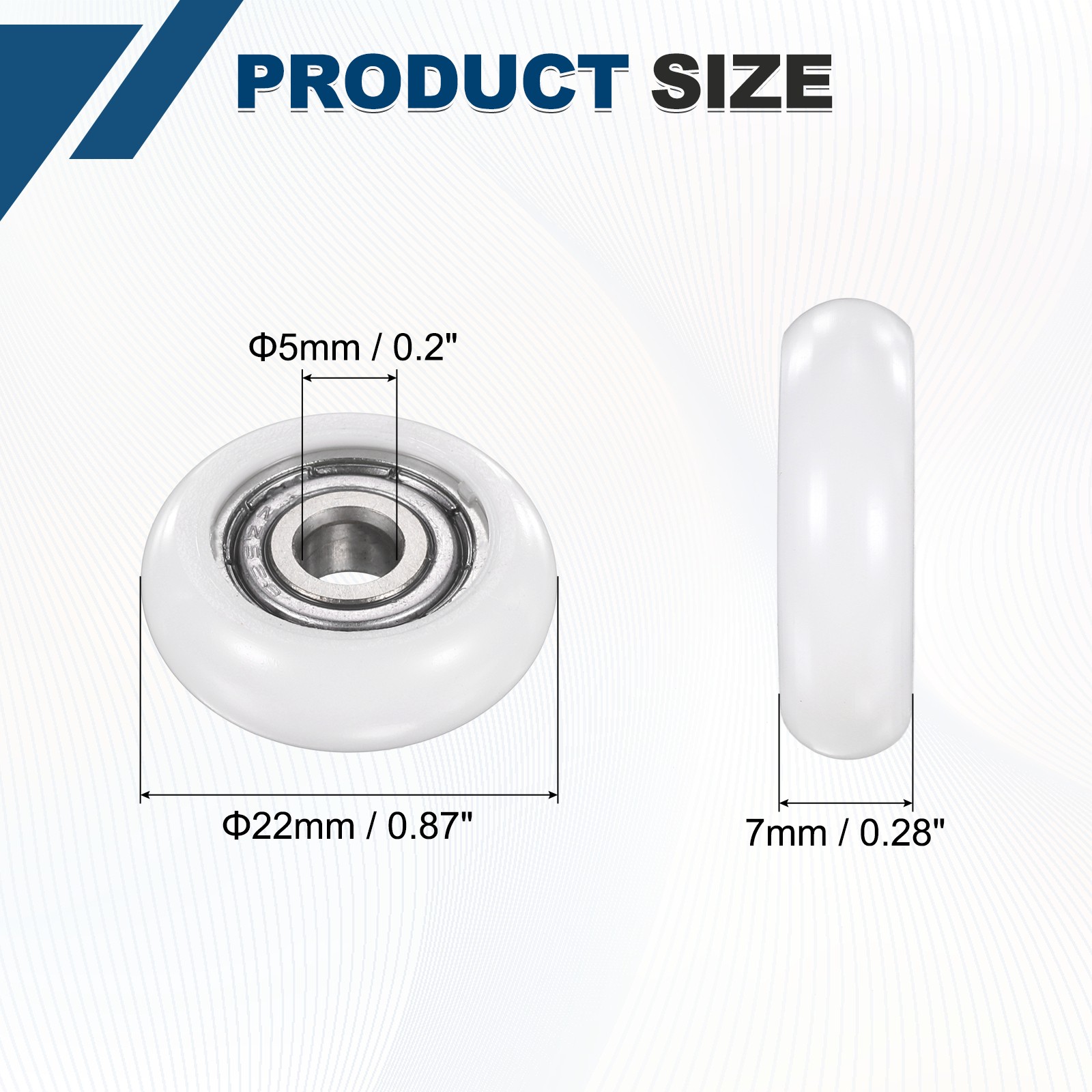 10Pcs 5x22x7mm Metal Shielded (GCr15) Chrome Steel Bearing+POM Guide, White