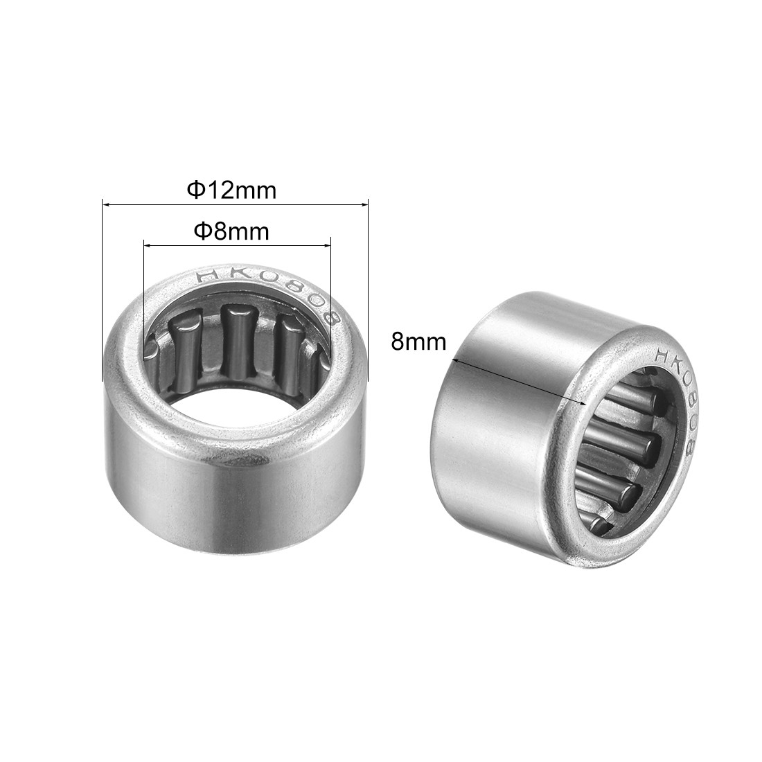 HK0808 Needle Roller Bearings Chrome Steel Open End 8x12x8mm for Machine 10Pcs
