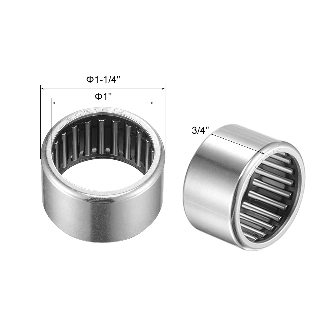 10pcs SCE1612 Needle Roller Bearings 1″ x 1-1/4″ x 3/4″ Chrome Steel Open End