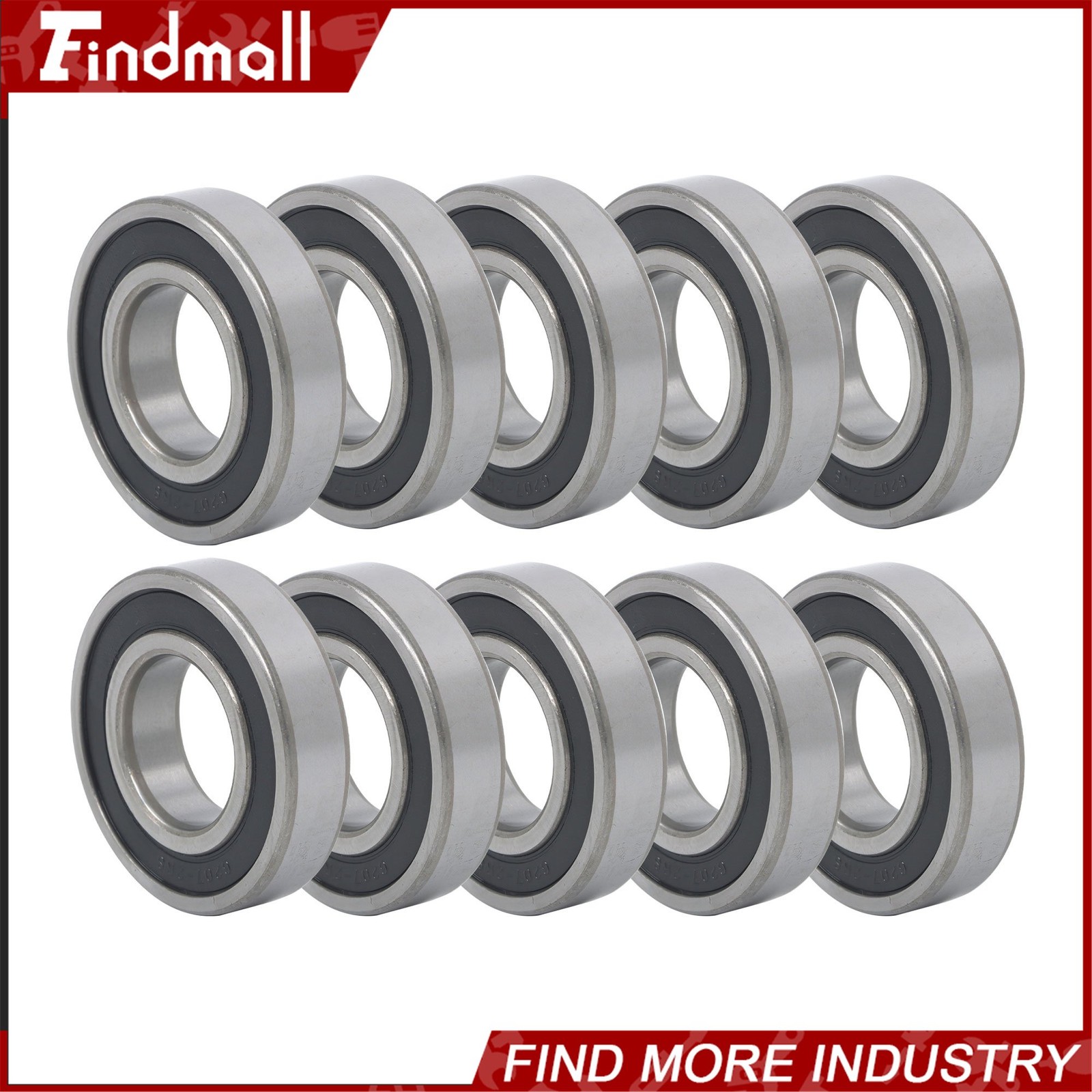 Findmall 6207-2RS Deep Groove Bearings 10pcs 35mm x72mm x17mm Sealed