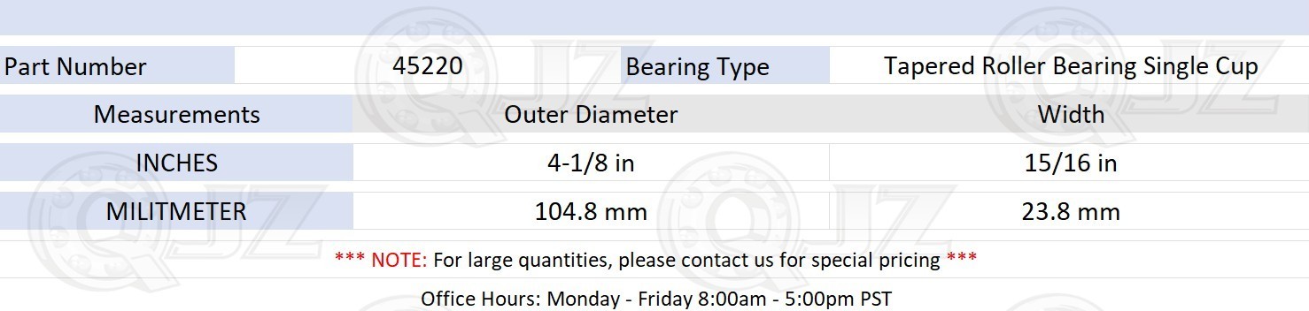 [2-Pack] 45220 Tapered Roller Bearing Single Cup [4-1/8 in OD x 15/16 in W]